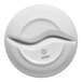 A round, warm white porcelain sauce dish with two divided compartments.