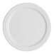 A round, warm white porcelain banquet plate with a medium rim.