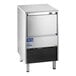 An undercounter air-cooled ice machine with a stainless steel exterior and a front vent, designed for producing full cube ice.