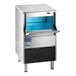 An undercounter air-cooled ice machine with a stainless steel exterior and a front-opening bin.