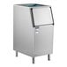 A stainless steel ice storage bin with a top opening and front access door.