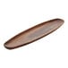 A long, oblong acacia wood display boat tray.