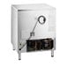 An undercounter air-cooled ice machine with a stainless steel exterior and visible power cord.