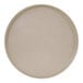 A white plate with a taupe circle around the rim.