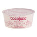 A 4 oz container of Cocojune organic cultured coconut yogurt alternative in strawberry rhubarb flavor.