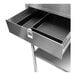 A stainless steel equipment stand with two drawers and an undershelf.