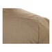 A close-up view of a khaki short sleeve work shirt showing the fabric texture and stitching details.