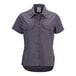 A women's gray short sleeve work shirt with button front and two chest pockets.