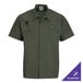 A unisex olive short sleeve work shirt with two chest pockets, designed for customization.