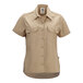 A women's khaki short sleeve work shirt with button front and two chest pockets in size 3XL.