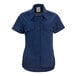 A women's navy blue short sleeve work shirt in size 2XL with button front and two chest pockets.