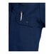 A navy blue short sleeve work shirt with a buttoned chest pocket holding a pen.