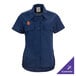 A women's navy blue short sleeve brewer or work shirt in size 2XL with button front and chest pockets, designed for customization.