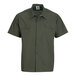 A unisex olive short sleeve work shirt with button front and two chest pockets in size 2XL.
