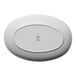 An oval, warm white porcelain rimless coupe plate.
