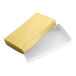 A rectangular two-piece candy box with a gold lid and white base.