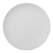 A round, warm white, rimless porcelain coupe plate.