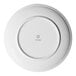 A white round rimless porcelain plate viewed from the bottom with the Ariane logo at the center.