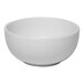 A white embossed porcelain bowl with a simple, round design.