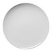 A round, warm white porcelain coupe flat plate with a slanted edge.