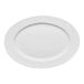 An oval white porcelain platter with an embossed wide rim.