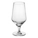 A clear, diamond-shaped goblet with a stem and wide base.