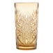 A 16 oz. topaz-colored cooler glass with an intricate cut-glass pattern.