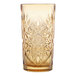 A 16 oz. topaz-colored cooler glass with an intricate cut-glass pattern.