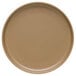 A round, sand-colored satin matte porcelain flat coupe plate.