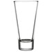 A clear, tall highball glass with a thick base and straight sides.