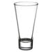 A clear, tapered highball glass with a thick base.