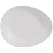 A white, oval-shaped porcelain coupe plate with a matte finish.