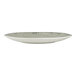 A round, stone-colored melamine plate with a textured surface.