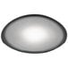 A round, dark gray porcelain plate with a smooth, organic shape.