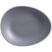 A gray, oval-shaped porcelain coupe plate with a matte finish.