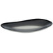 A black, organically shaped porcelain tray with a smooth, glossy finish.