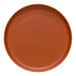 A round, clay-colored satin matte porcelain flat coupe plate.