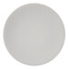A plain, round, matte light gray porcelain coupe plate.