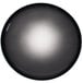 A round, black porcelain coupe plate with a smooth, glossy finish.