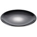 A black porcelain coupe plate with a smooth, rounded design.