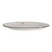A round, white coupe plate with a speckled design and a slightly raised rim.