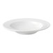 A white porcelain soup bowl with a wide rim and a shallow, rounded center.