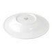 A white porcelain soup bowl shown upside down.