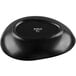 A black, oval-shaped porcelain coupe plate with a satin matte finish, shown upside down.