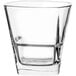 A clear, stackable 12 oz. rocks or double old fashioned glass with a geometric design.