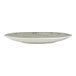 A round stone-colored melamine plate with a textured surface.