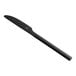 A black stainless steel dinner knife with a serrated edge and a sleek, modern design.