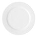 A round white porcelain plate with a subtle ridged pattern along the rim.
