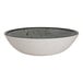 A round coupe bowl with a white exterior and a speckled gray interior.