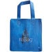 A blue ReBag reusable shopping bag with a leaf logo.